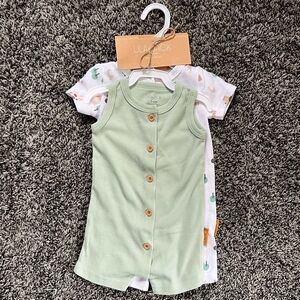 3-6mo Lila + Jack Green and White Baby Romper Set